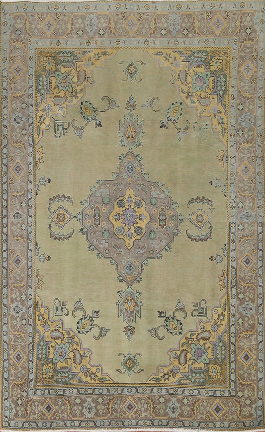 Vintage Green Tabriz Persian Area Rug 7x10