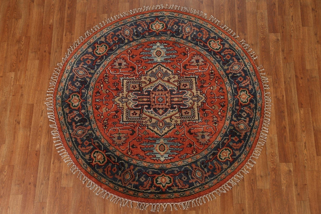 Wool Heriz Serapi Round Area Rug 5x5