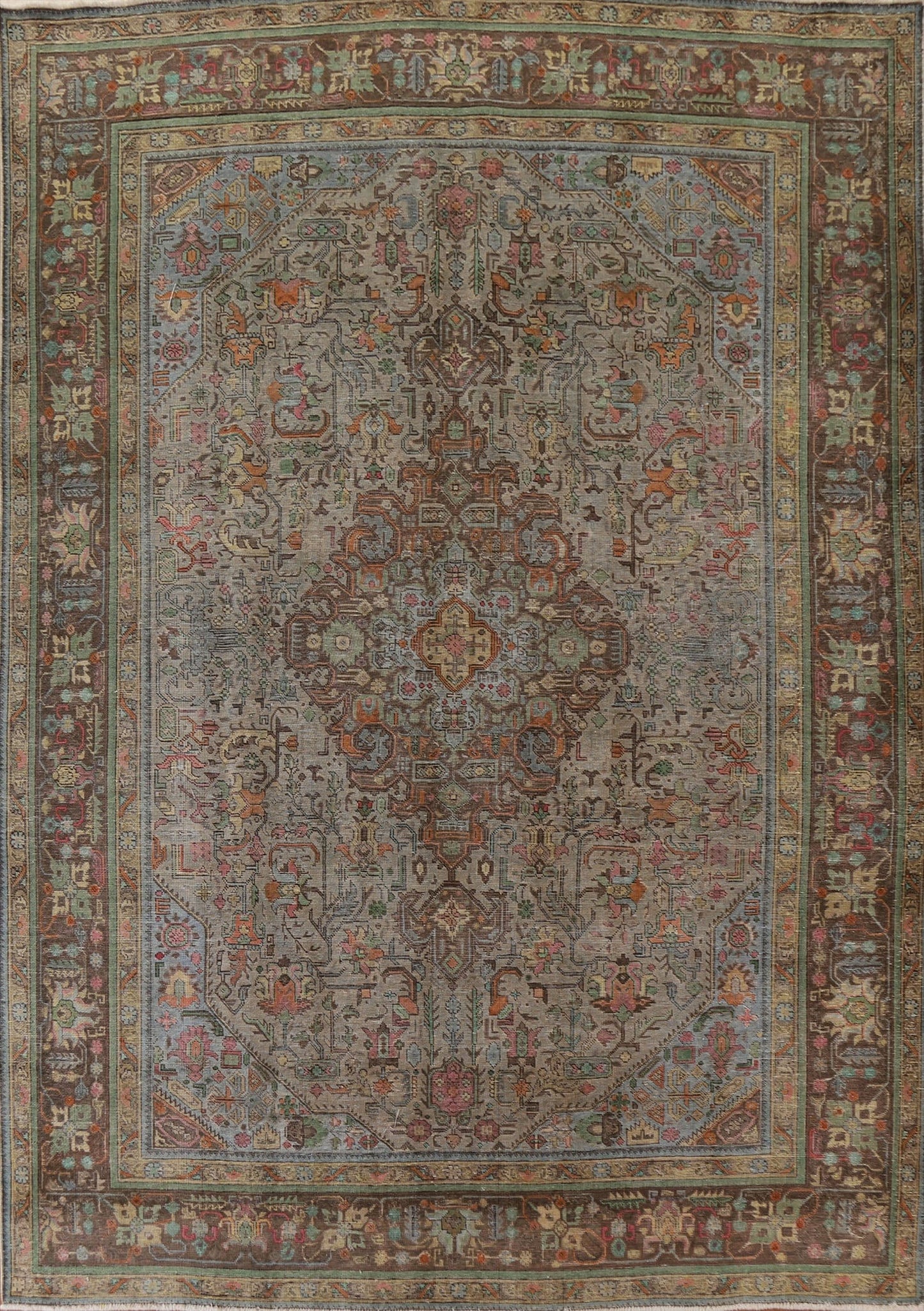 Distressed Over-Dyed Tabriz Persian Area Rug 10x12