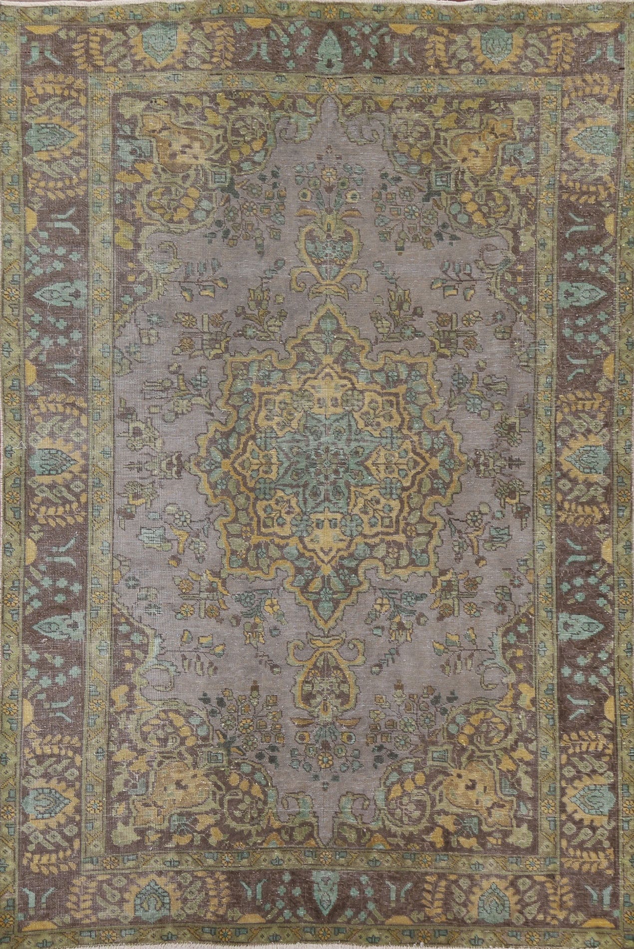 Distressed Over-Dyed Tabriz Persian Area Rug 6x9