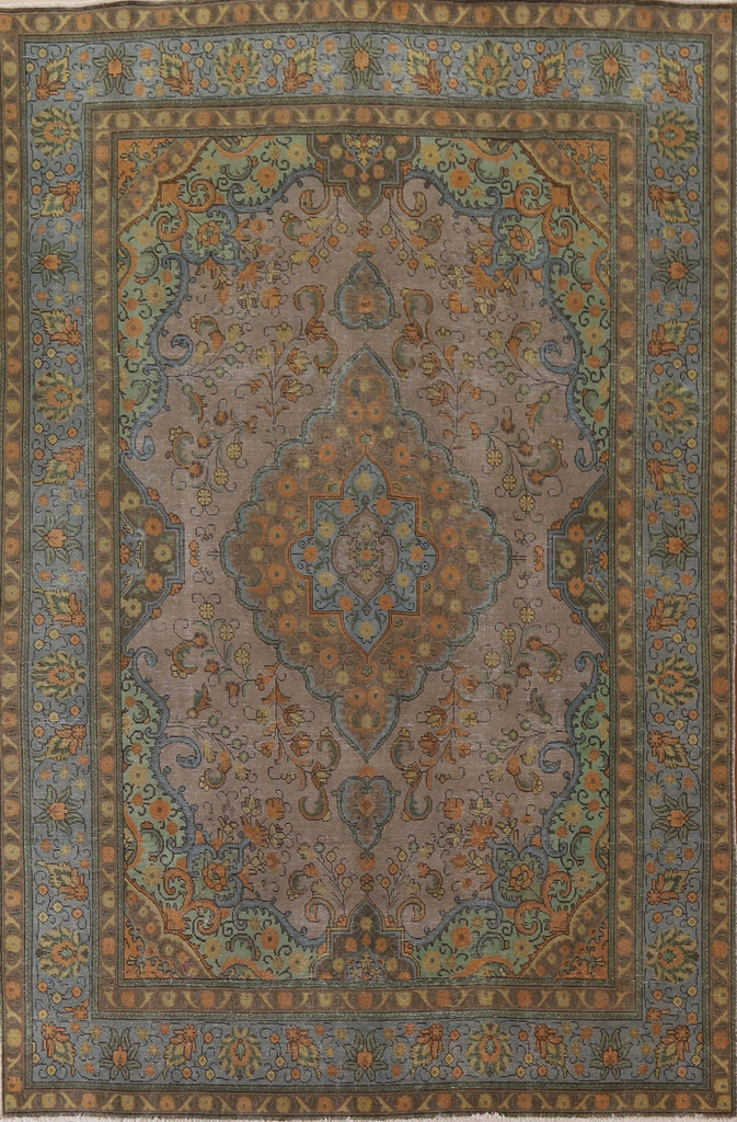 Distressed Over-Dyed Tabriz Persian Area Rug 8x11