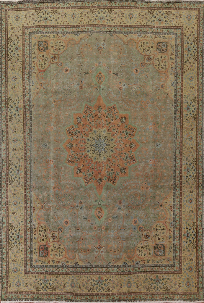 Distressed Over-Dyed Tabriz Persian Area Rug 10x13