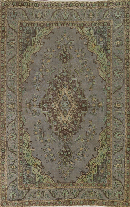 Distressed Over-Dyed Tabriz Persian Area Rug 7x10