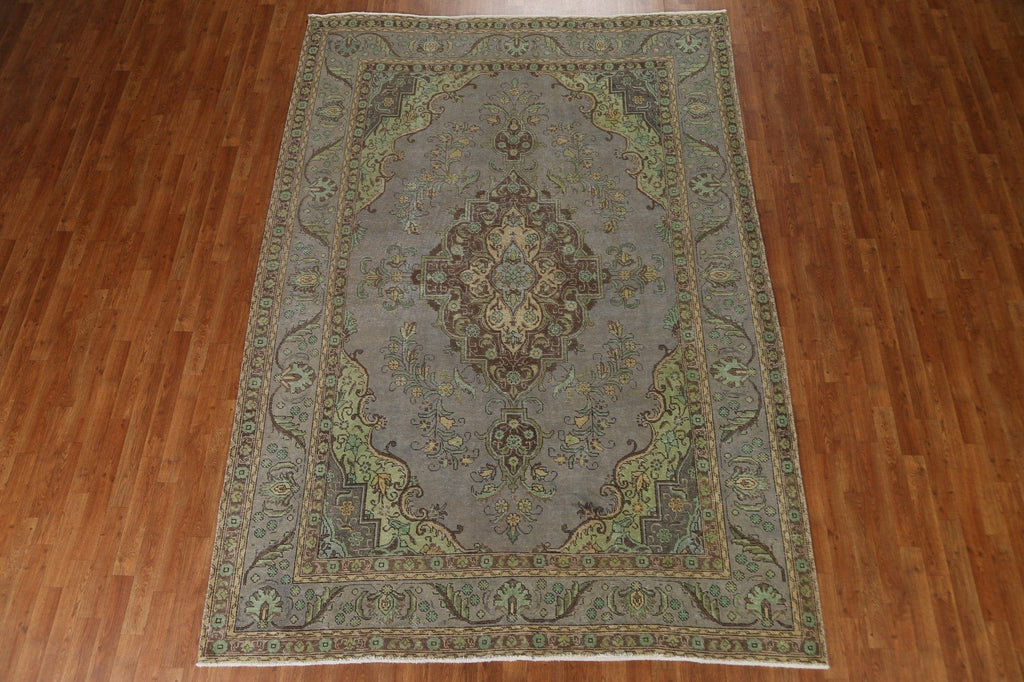 Distressed Over-Dyed Tabriz Persian Area Rug 7x10