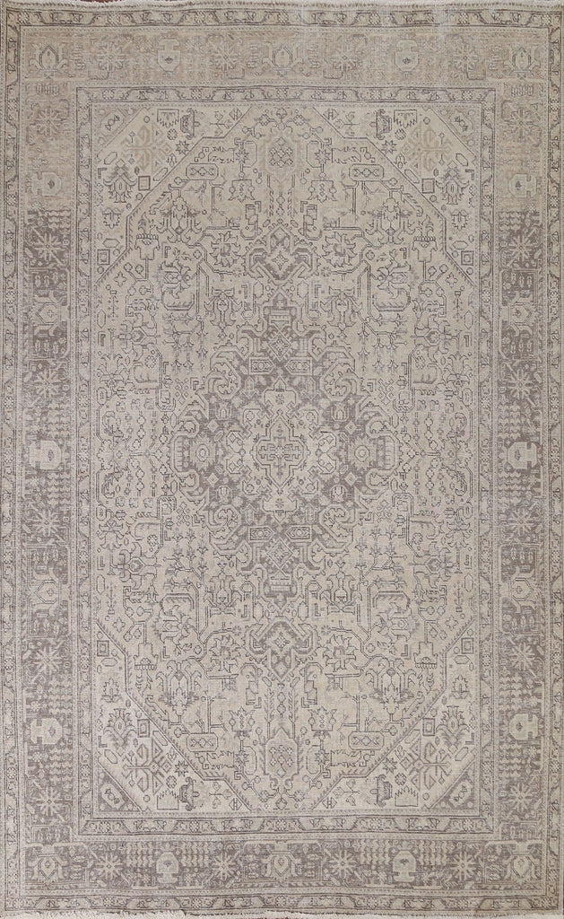 Distressed Geometric Tabriz Persian Area Rug 7x9