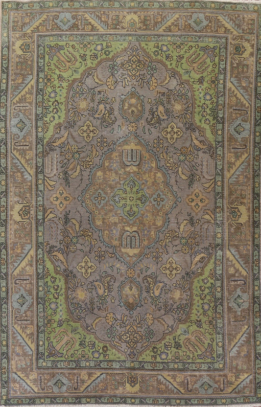 Distressed Over-Dyed Tabriz Persian Area Rug 7x10