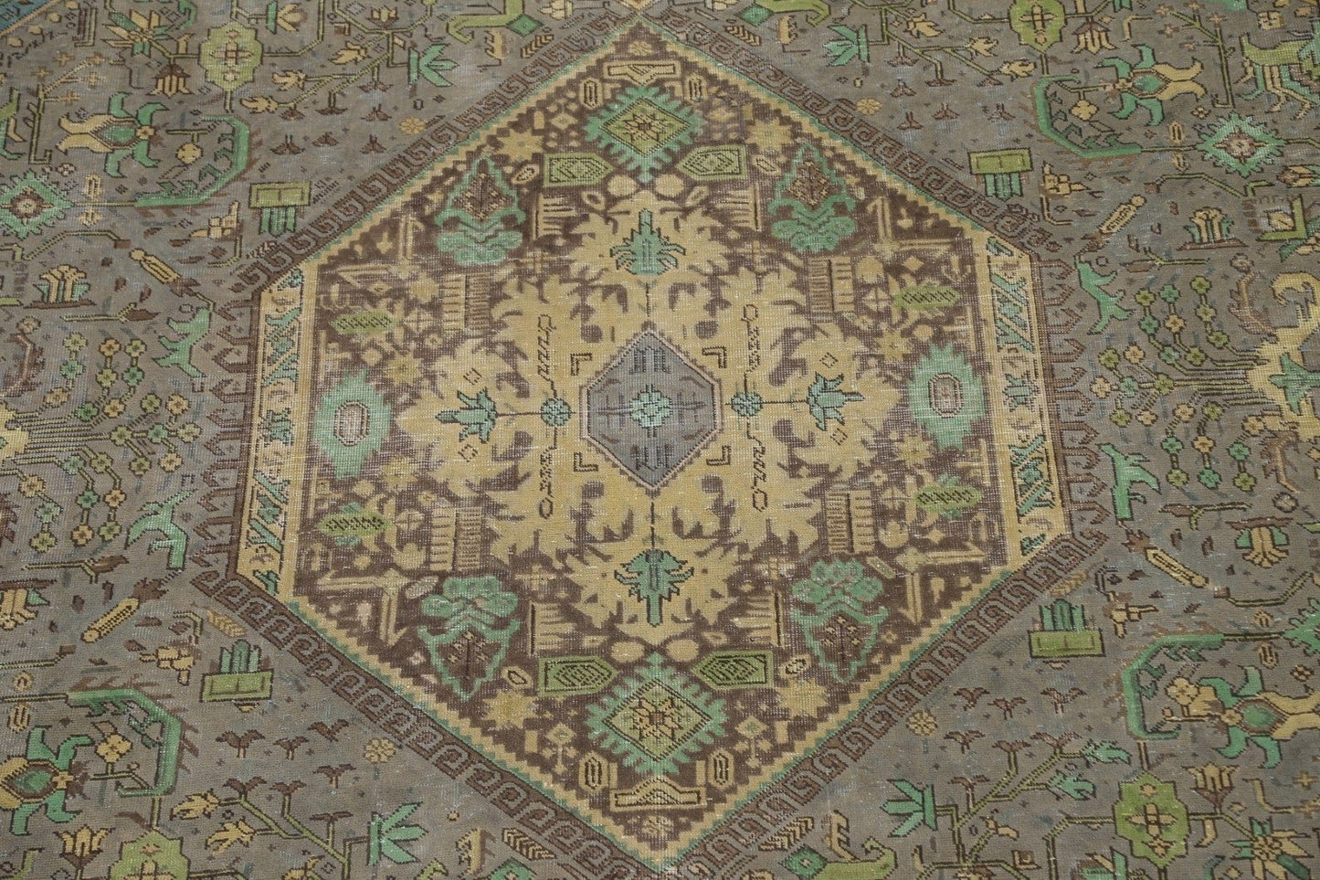 Geometric Over-Dyed Tabriz Persian Area Rug 9x12