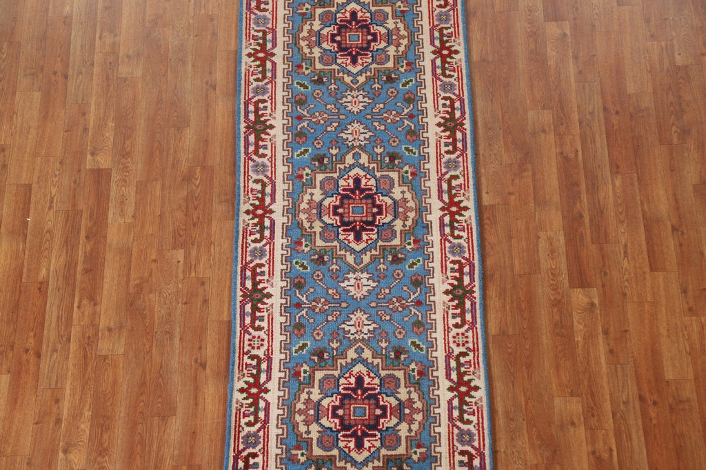 Light Blue Heriz Serapi Wool Runner Rug 3x8