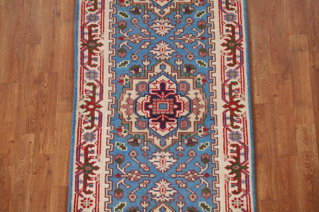 Light Blue Heriz Serapi Wool Runner Rug 3x8