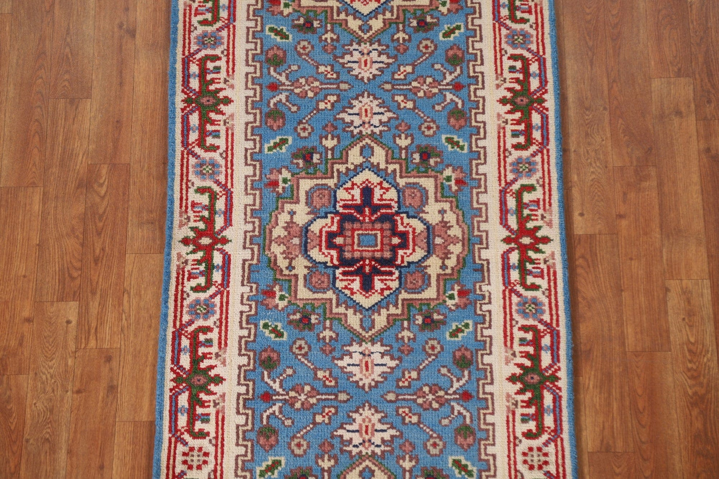 Light Blue Heriz Serapi Wool Runner Rug 3x8