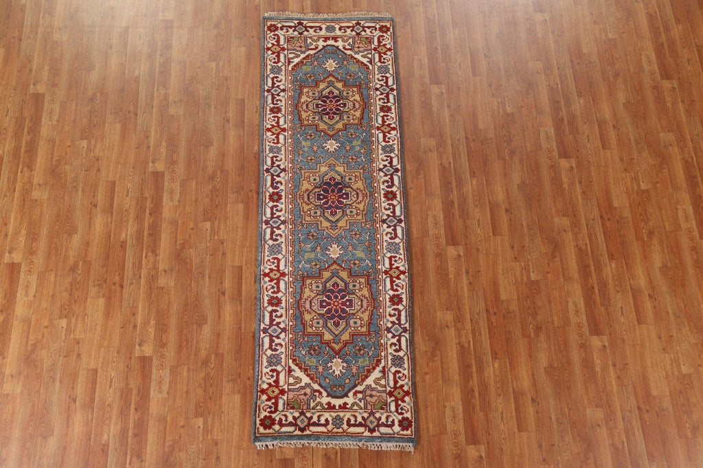 Light Blue Heriz Serapi Runner Rug 3x8