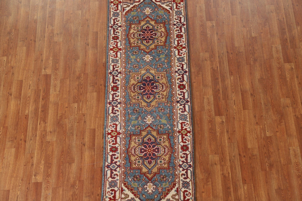 Light Blue Heriz Serapi Runner Rug 3x8