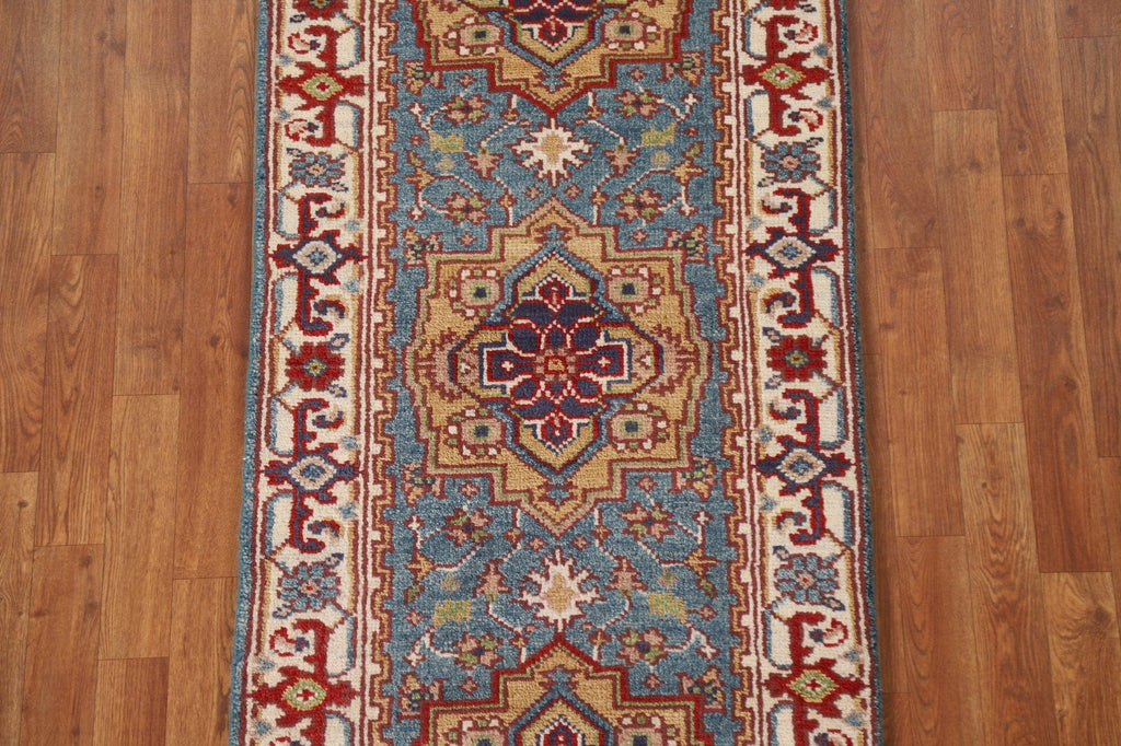 Light Blue Heriz Serapi Runner Rug 3x8