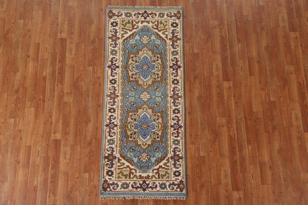 Light Blue Heriz Serapi Runner Rug 2x6