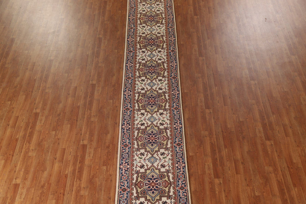 Geometric Heriz Serapi Wool Runner Rug 3x20