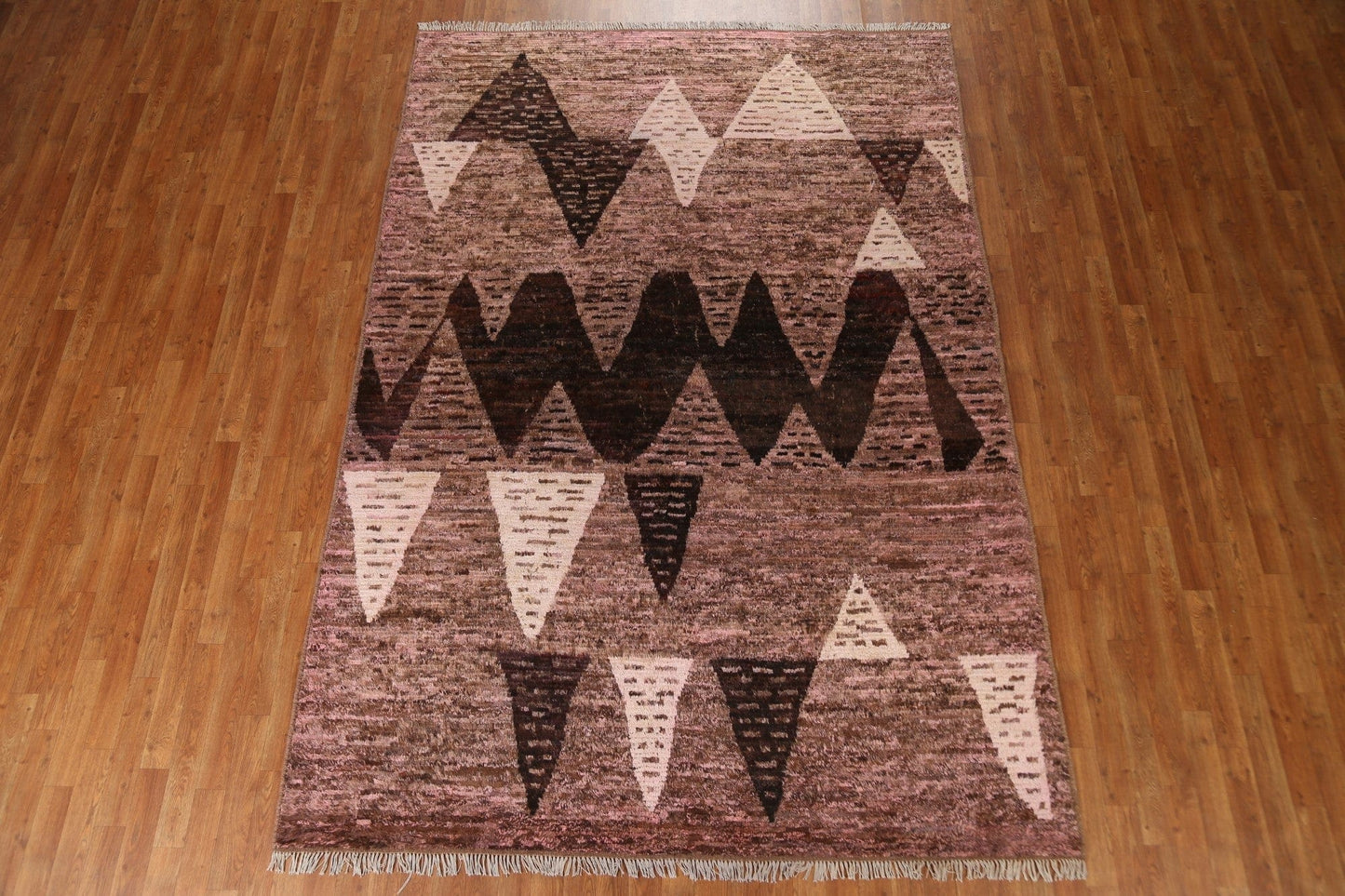 Pink/ Brown Moroccan Wool Area Rug 7x10