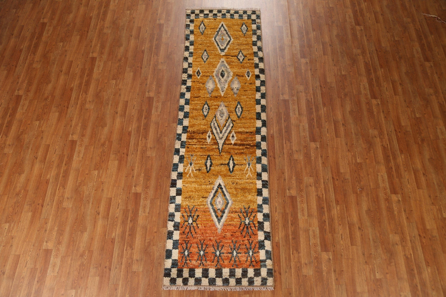 Geometric Moroccan Wool Runner Rug 3x10