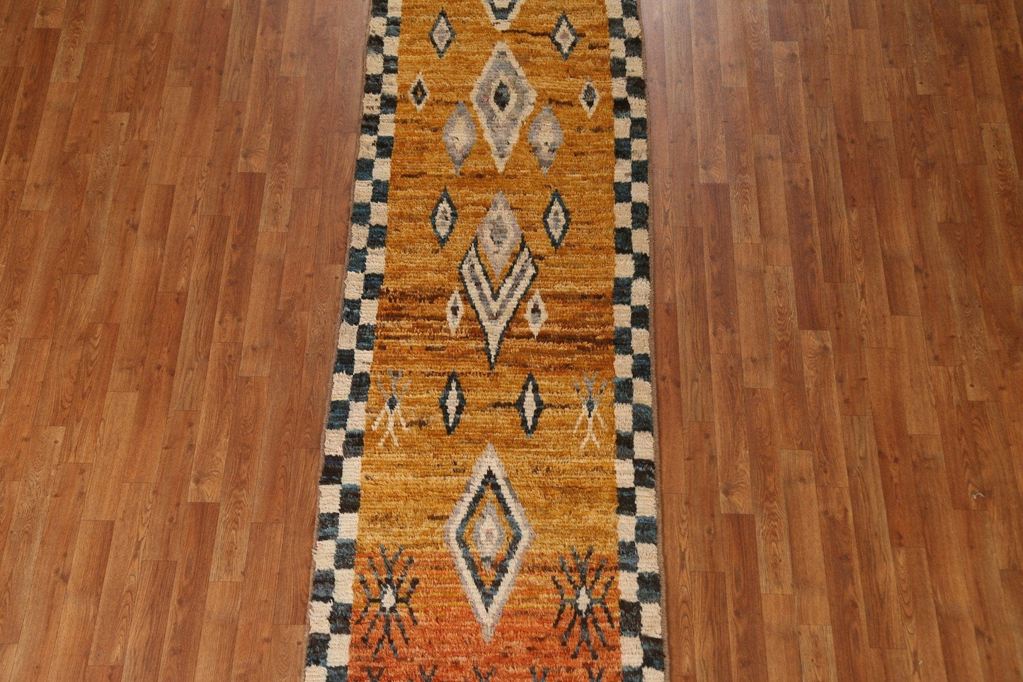 Geometric Moroccan Wool Runner Rug 3x10