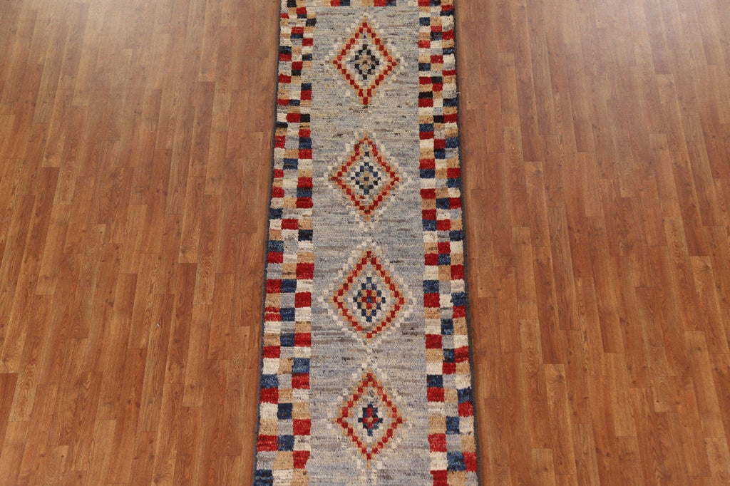 Checkered Moroccan Wool Runner Rug 3x10