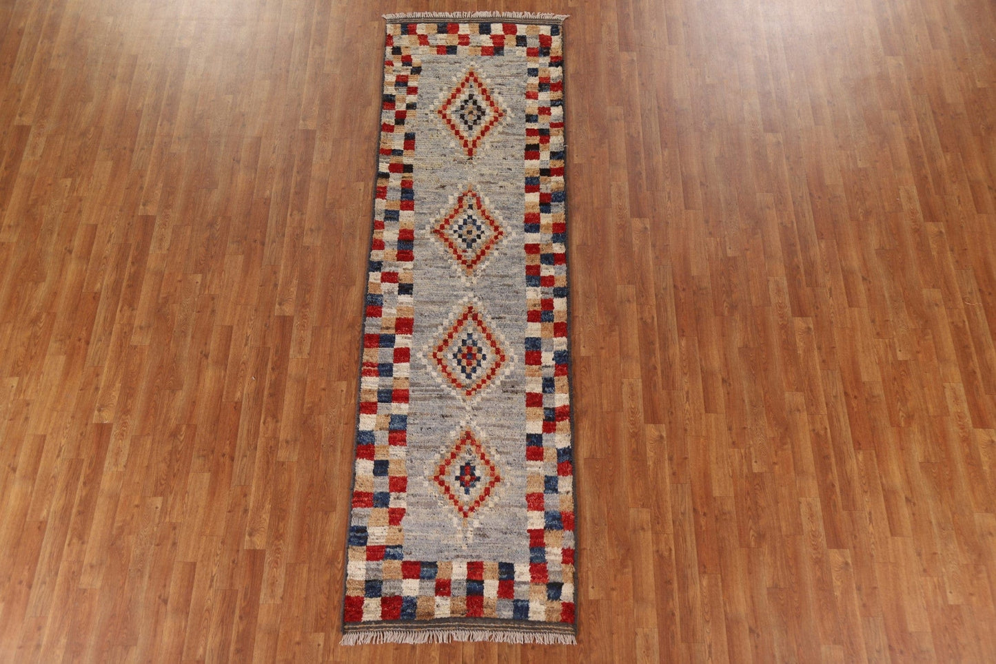 Checkered Moroccan Wool Runner Rug 3x10