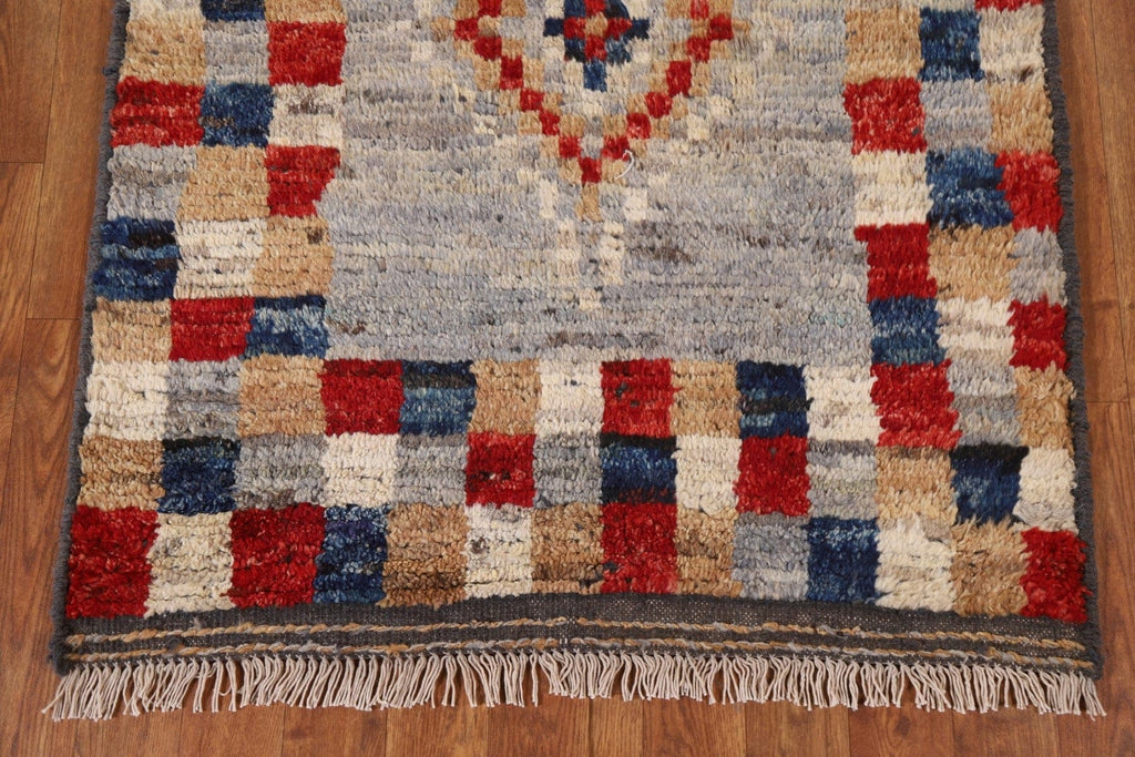 Checkered Moroccan Wool Runner Rug 3x10