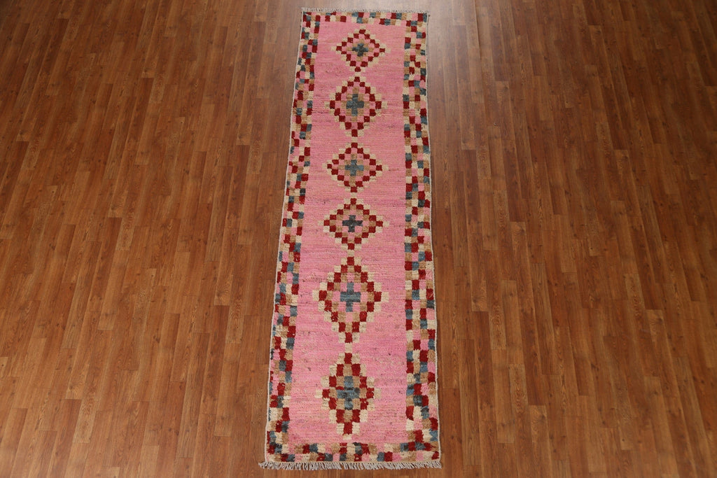 Pink Moroccan Oriental Runner Rug 3x9