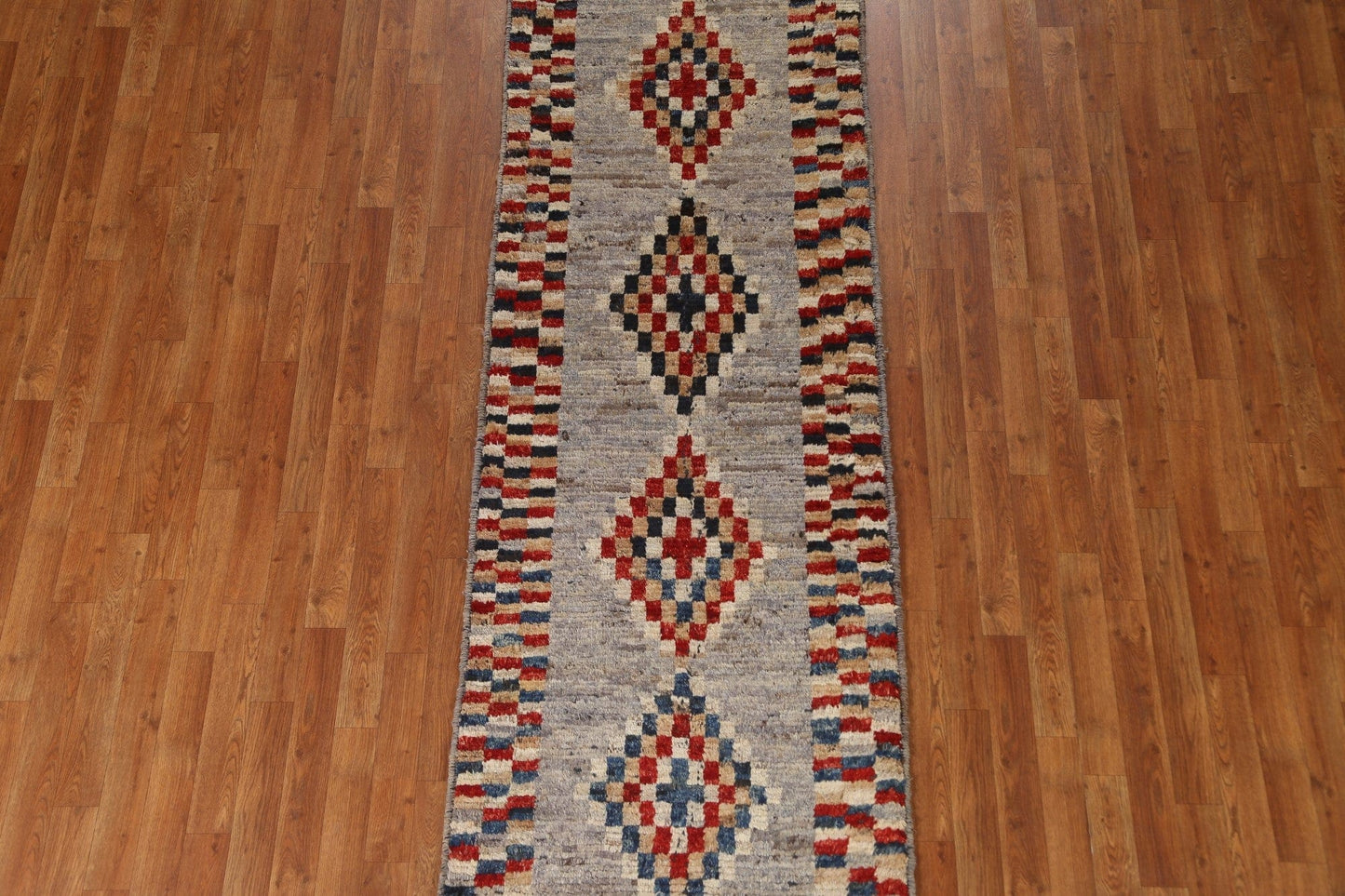 Wool Moroccan Checkered Runner Rug 3x10