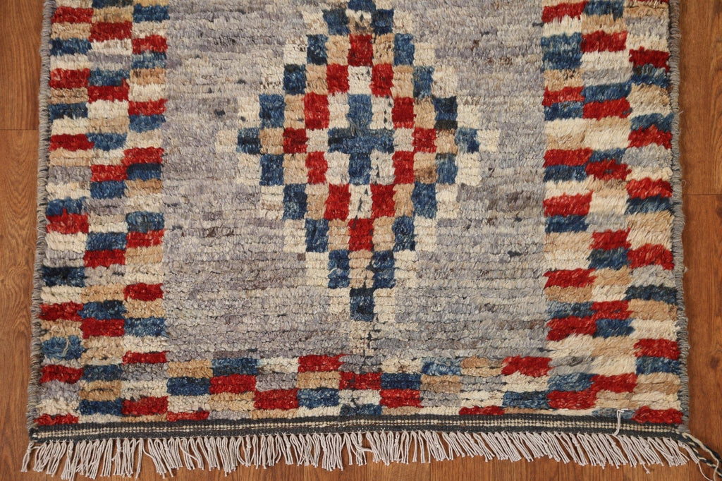 Wool Moroccan Checkered Runner Rug 3x10