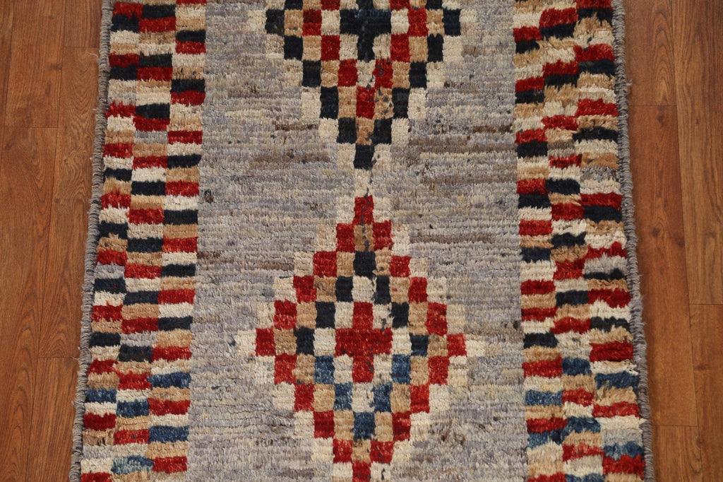 Wool Moroccan Checkered Runner Rug 3x10