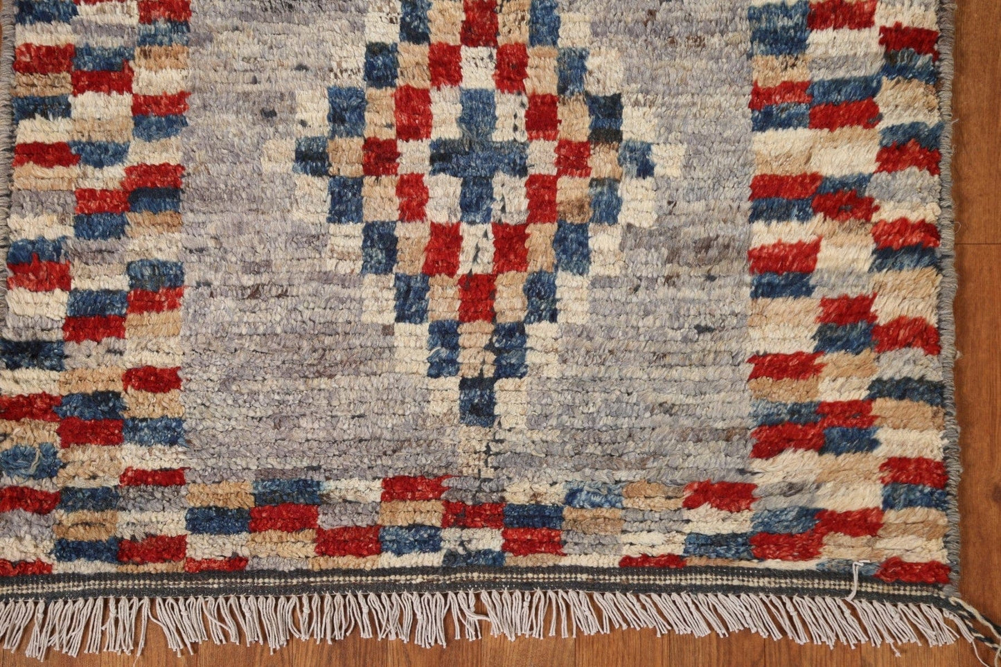 Wool Moroccan Checkered Runner Rug 3x10