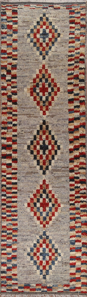 Wool Moroccan Checkered Runner Rug 3x10