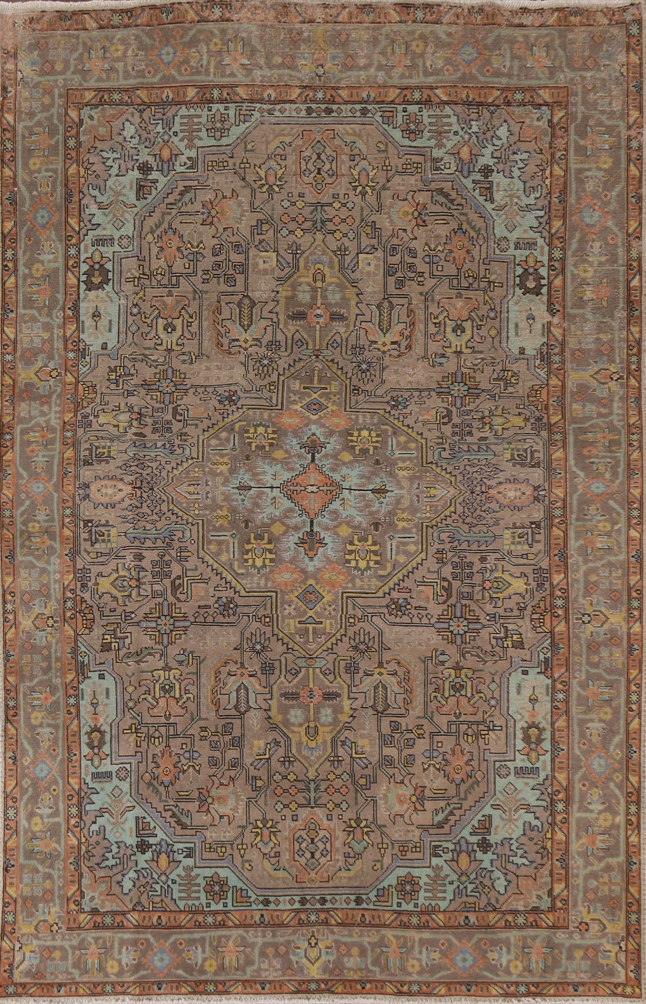 Geometric Over-Dyed Tabriz Persian Area Rug 7x10