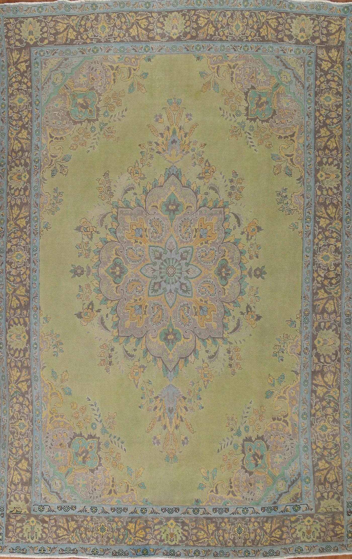 Vintage Green Tabriz Persian Area Rug 8x11