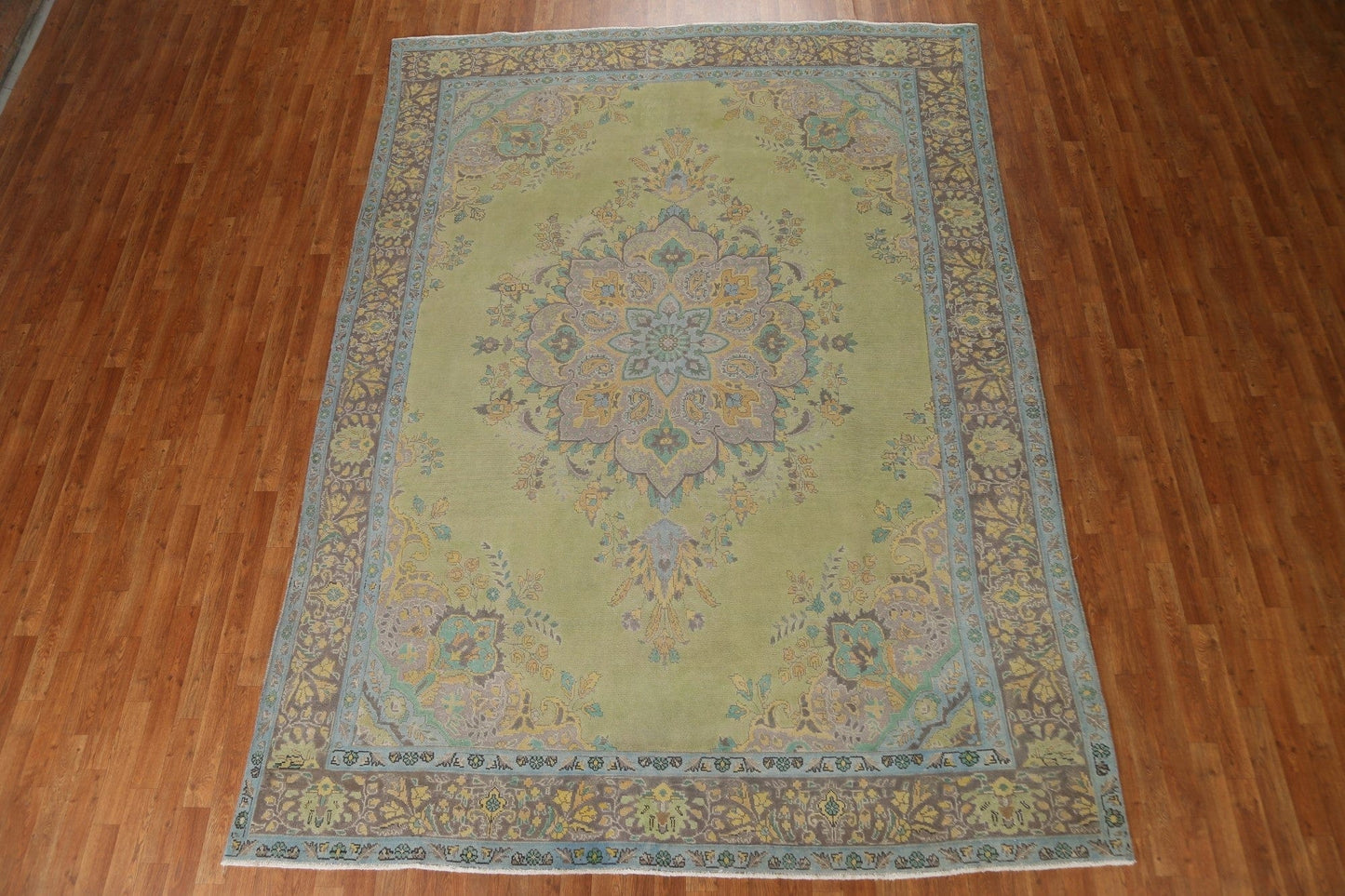 Vintage Green Tabriz Persian Area Rug 8x11