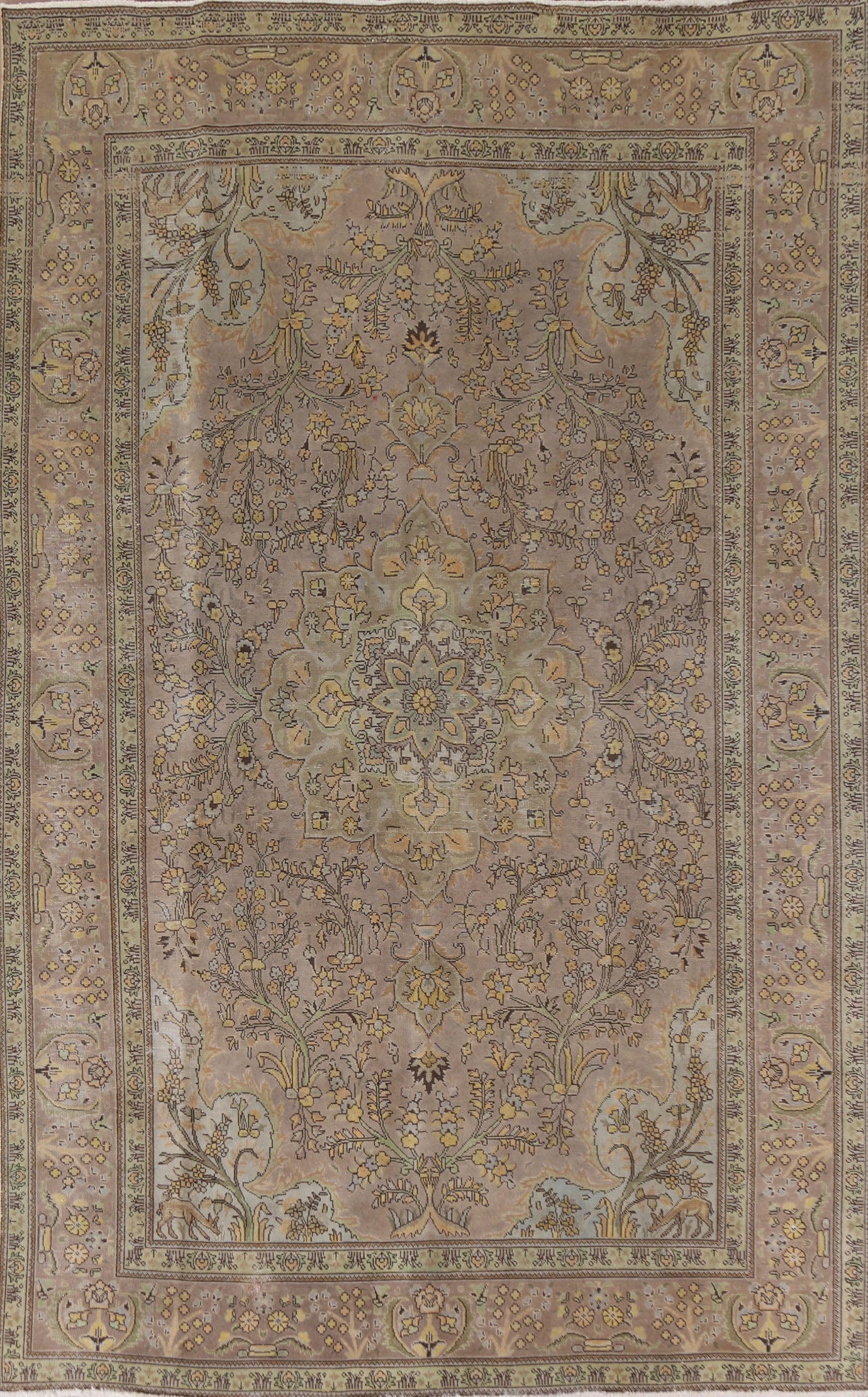 Over-Dyed Floral Tabriz Persian Area Rug 7x11