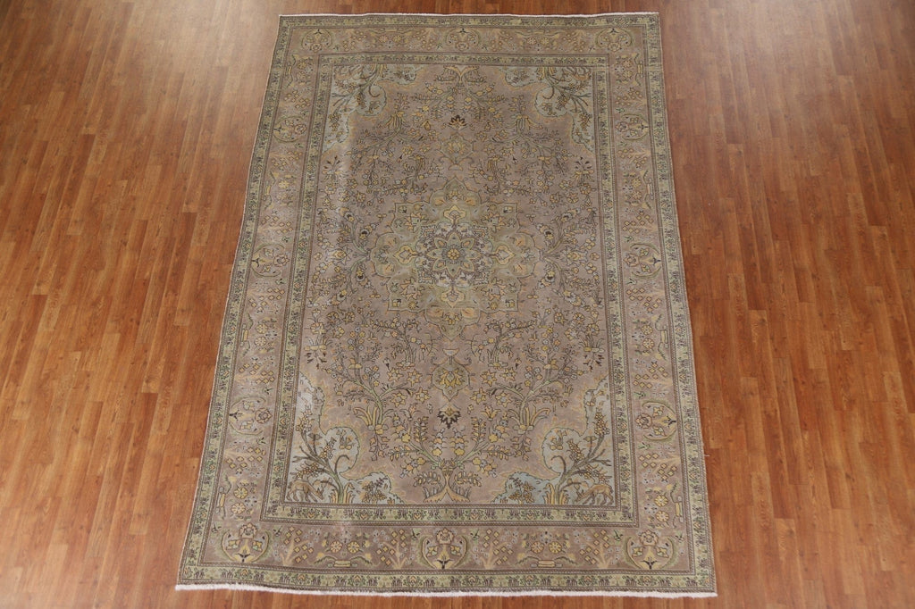 Over-Dyed Floral Tabriz Persian Area Rug 7x11