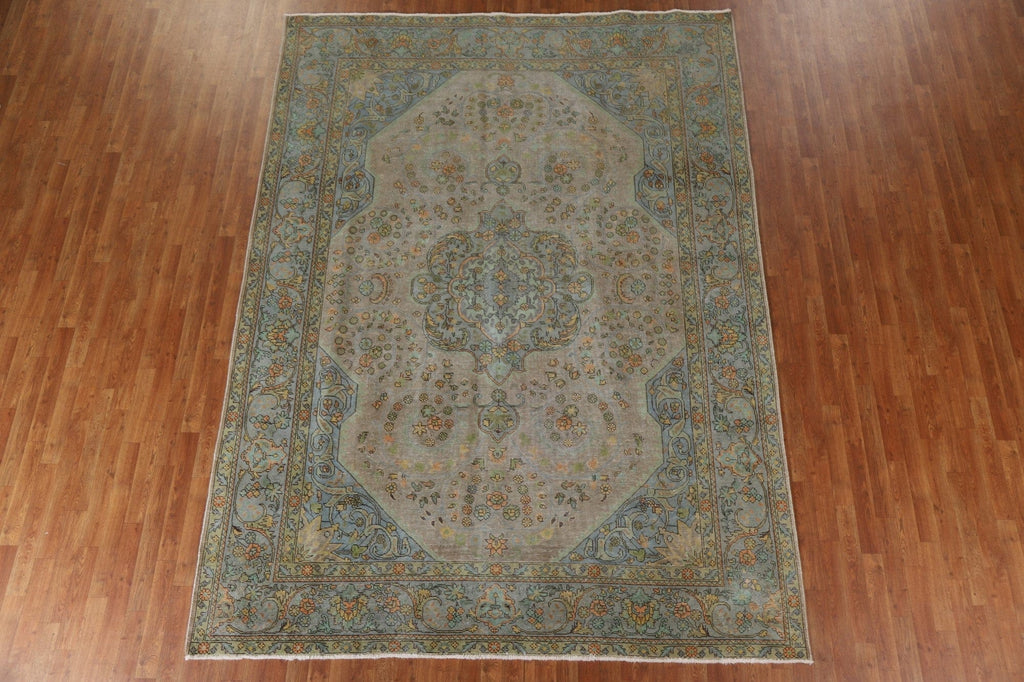 Distressed Over-Dyed Tabriz Persian Area Rug 8x11