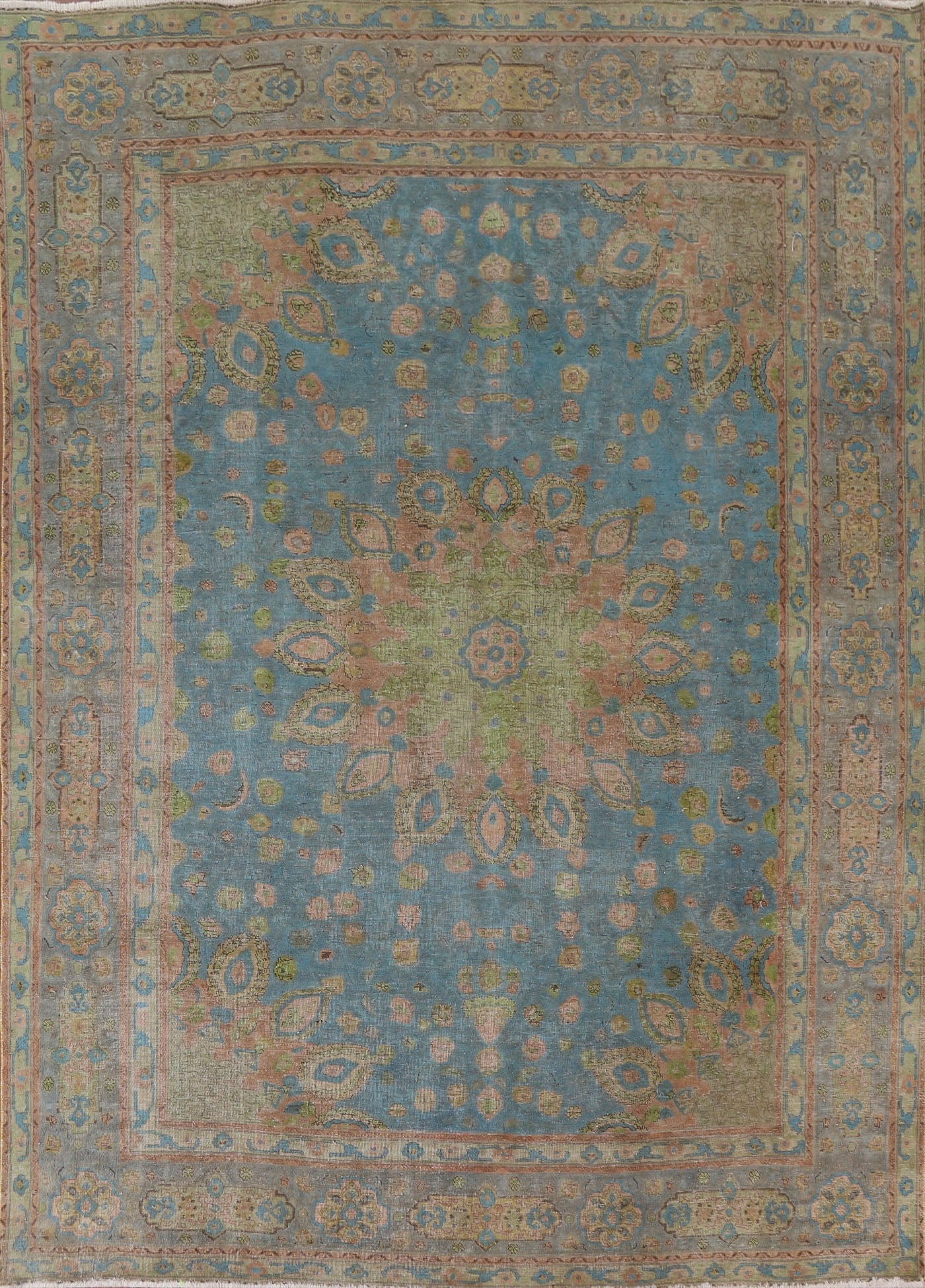 Over-Dyed Blue Tabriz Persian Area Rug 9x11