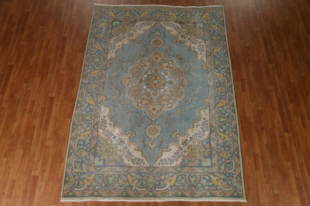 Distressed Over-Dyed Tabriz Persian Area Rug 7x9