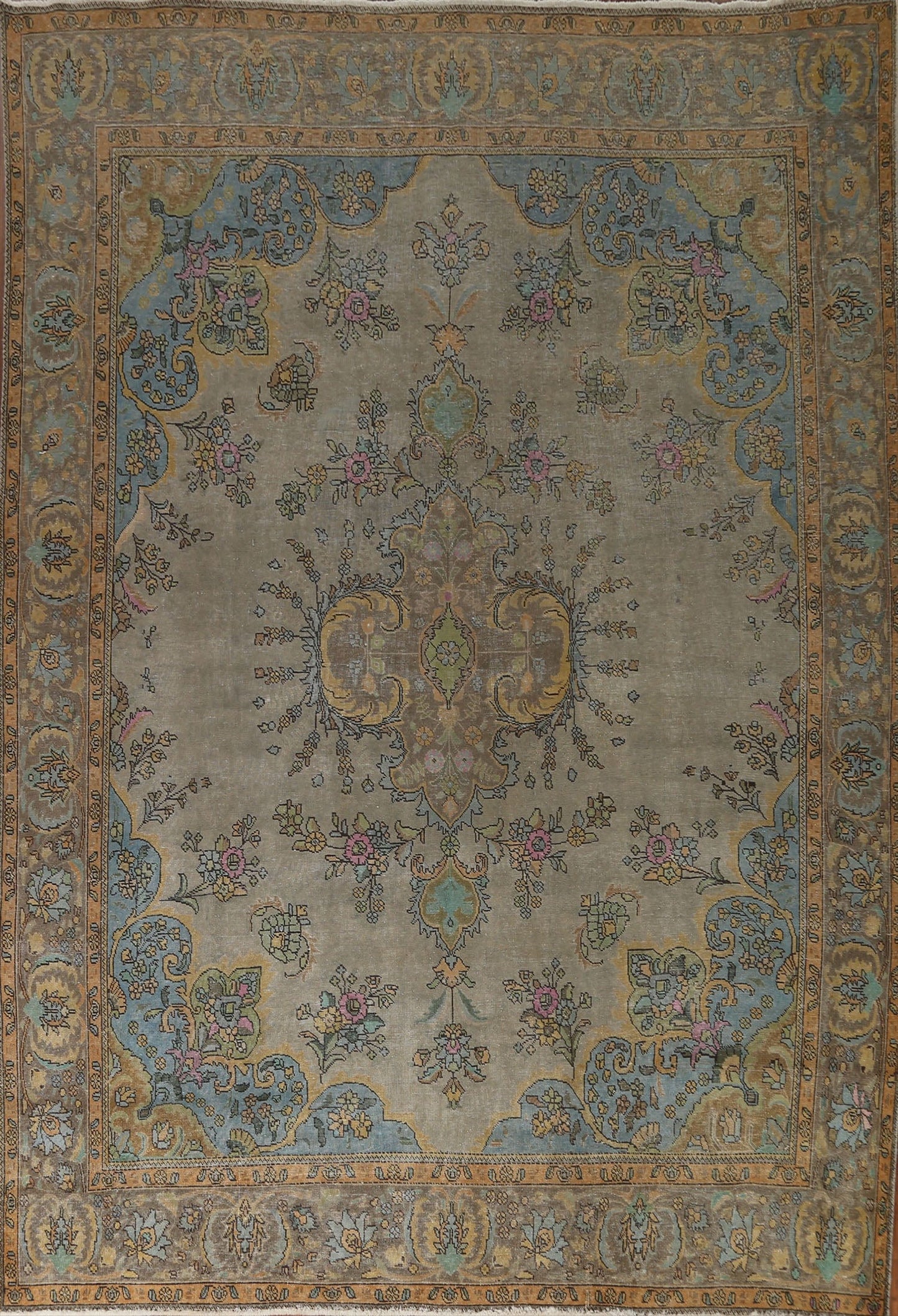 Distressed Over-Dyed Tabriz Persian Area Rug 10x12