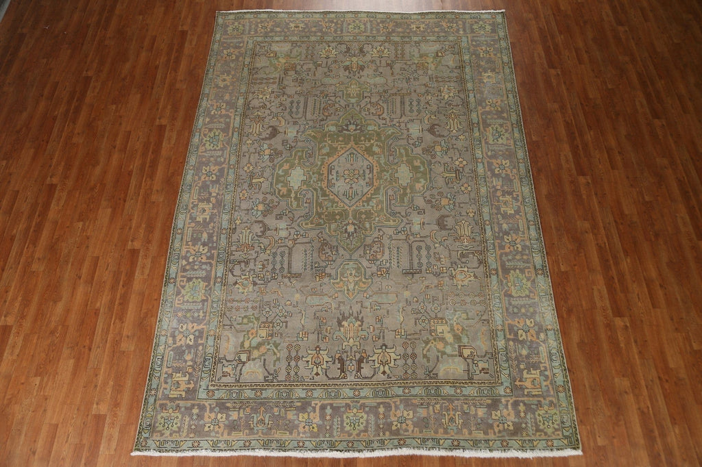 Distressed Geometric Tabriz Persian Area Rug 8x11