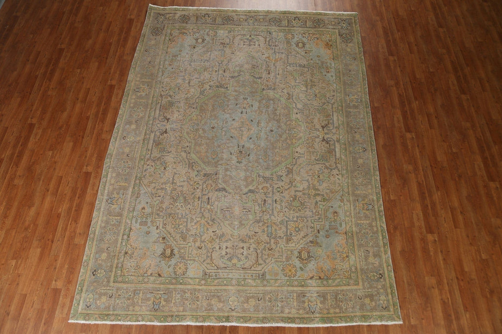 Distressed Geometric Tabriz Persian Area Rug 8x11