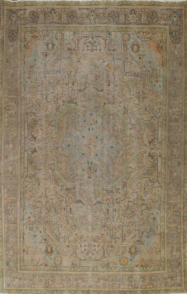 Distressed Geometric Tabriz Persian Area Rug 8x11