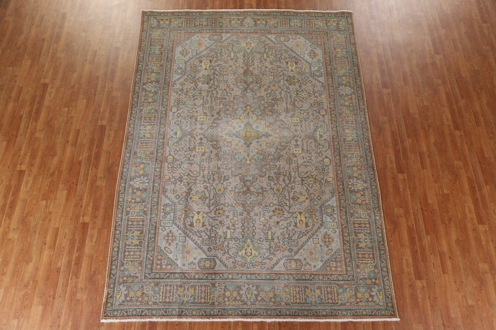 Distressed Geometric Tabriz Persian Area Rug 8x11