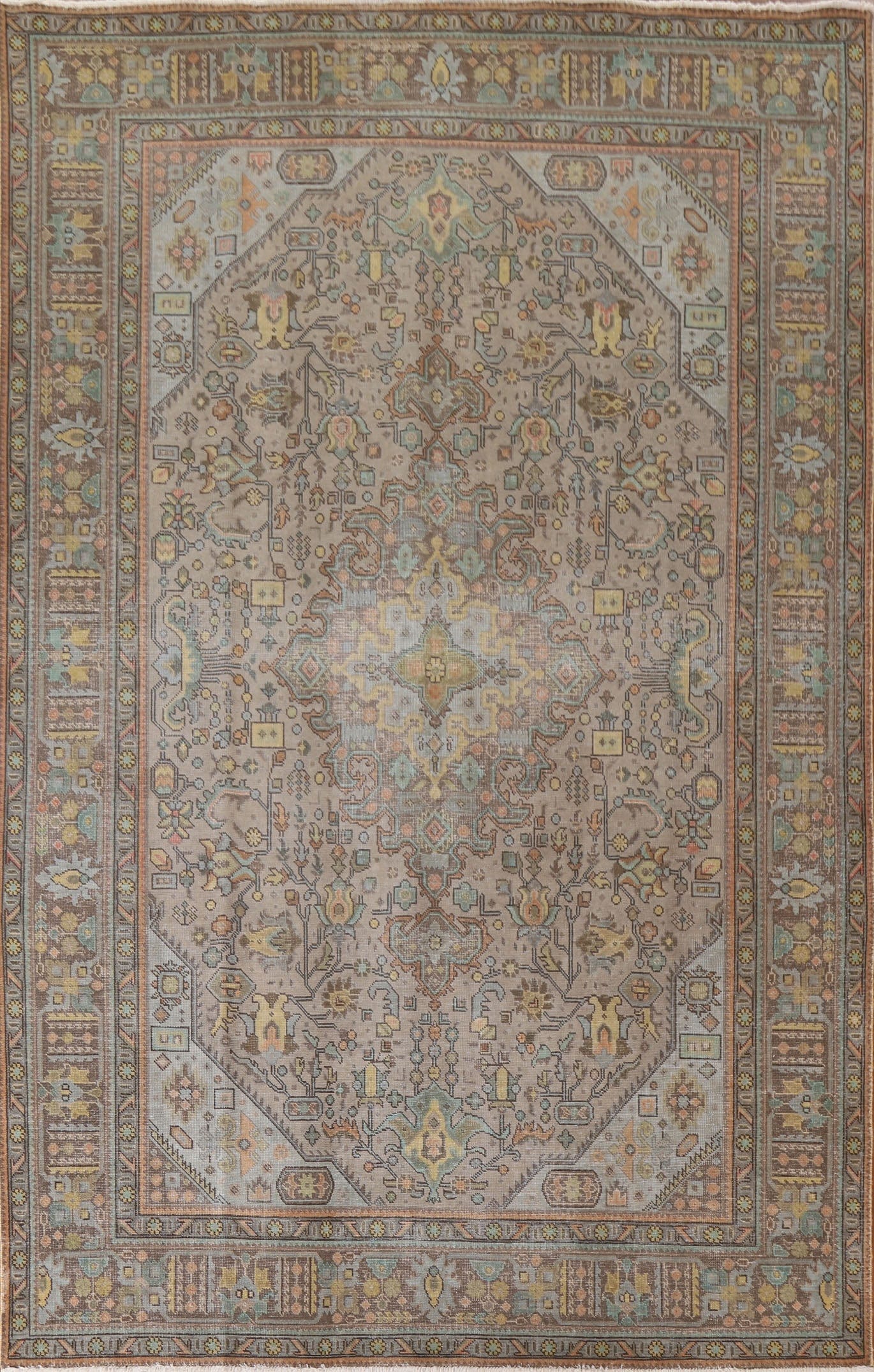 Distressed Geometric Tabriz Persian Area Rug 8x11