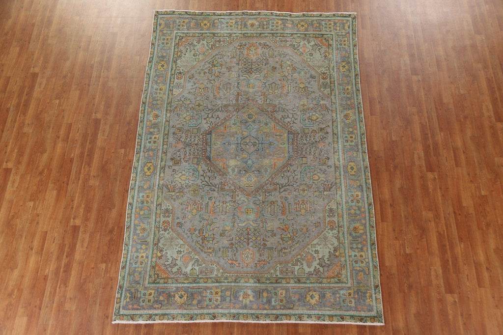 Distressed Over-Dyed Tabriz Persian Area Rug 6x10