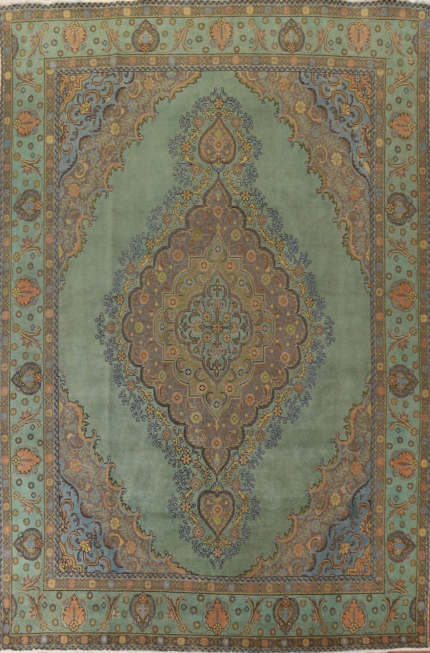 Distressed Over-Dyed Tabriz Persian Area Rug 10x13