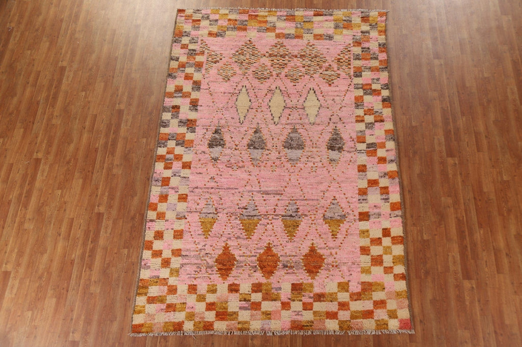 Pink Moroccan Wool Area Rug 7x10