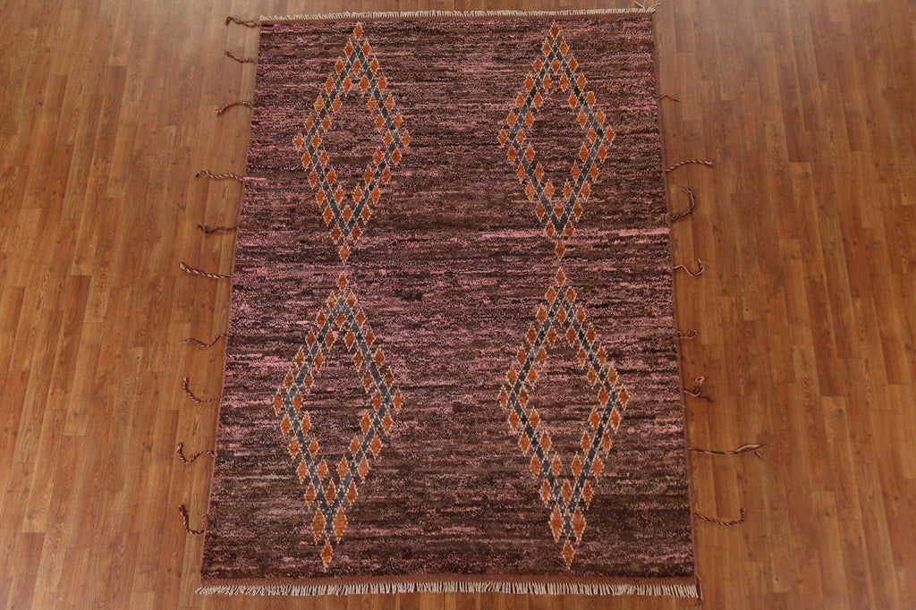 Brown/ Pink Moroccan Wool Area Rug 6x8