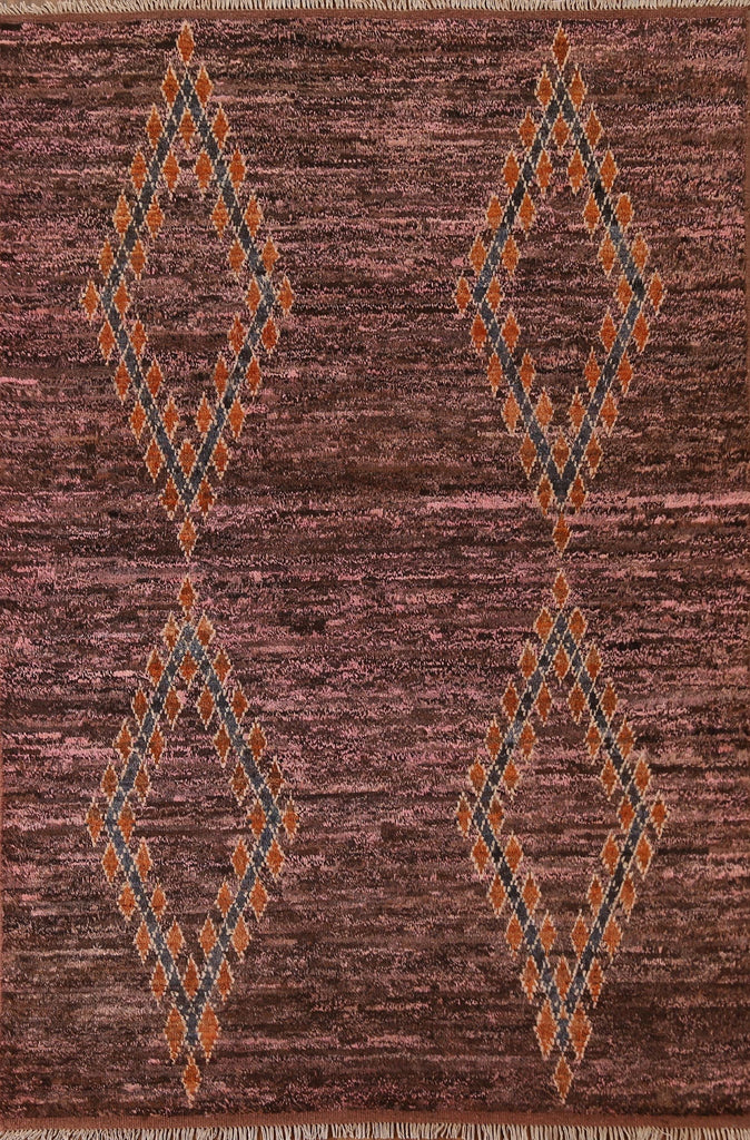 Brown/ Pink Moroccan Wool Area Rug 6x8